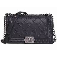 Chanel Calfskin Medium Boy Bag Stitching Black Silver A94773