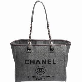 Chanel Toile Canvas Deauville Shopping Bag Silver Chain A67001DCL