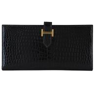 Hermes Crocodile Long Wallet Gold Hardware Black H53881