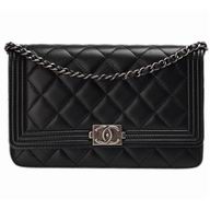 Chanel 2014 Boy Mini Lambskin Crossbody Bag Black Silver A53180