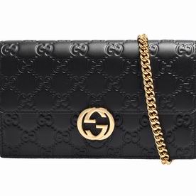 Gucci GG Signature Cowhide Leather Shouder Bag Black G937B70