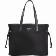 Prada Tussuto Triangle Logo Calfskin Nylon Tote Bag Black P7011904