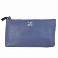 Gucci Swing Gold Logo Calfskin Cosmetic Bag In Blue G6111506