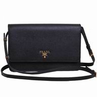 Prada Saffiano Matal Embossment Logo Cowhide Shoulder Bag In Black PR5281055
